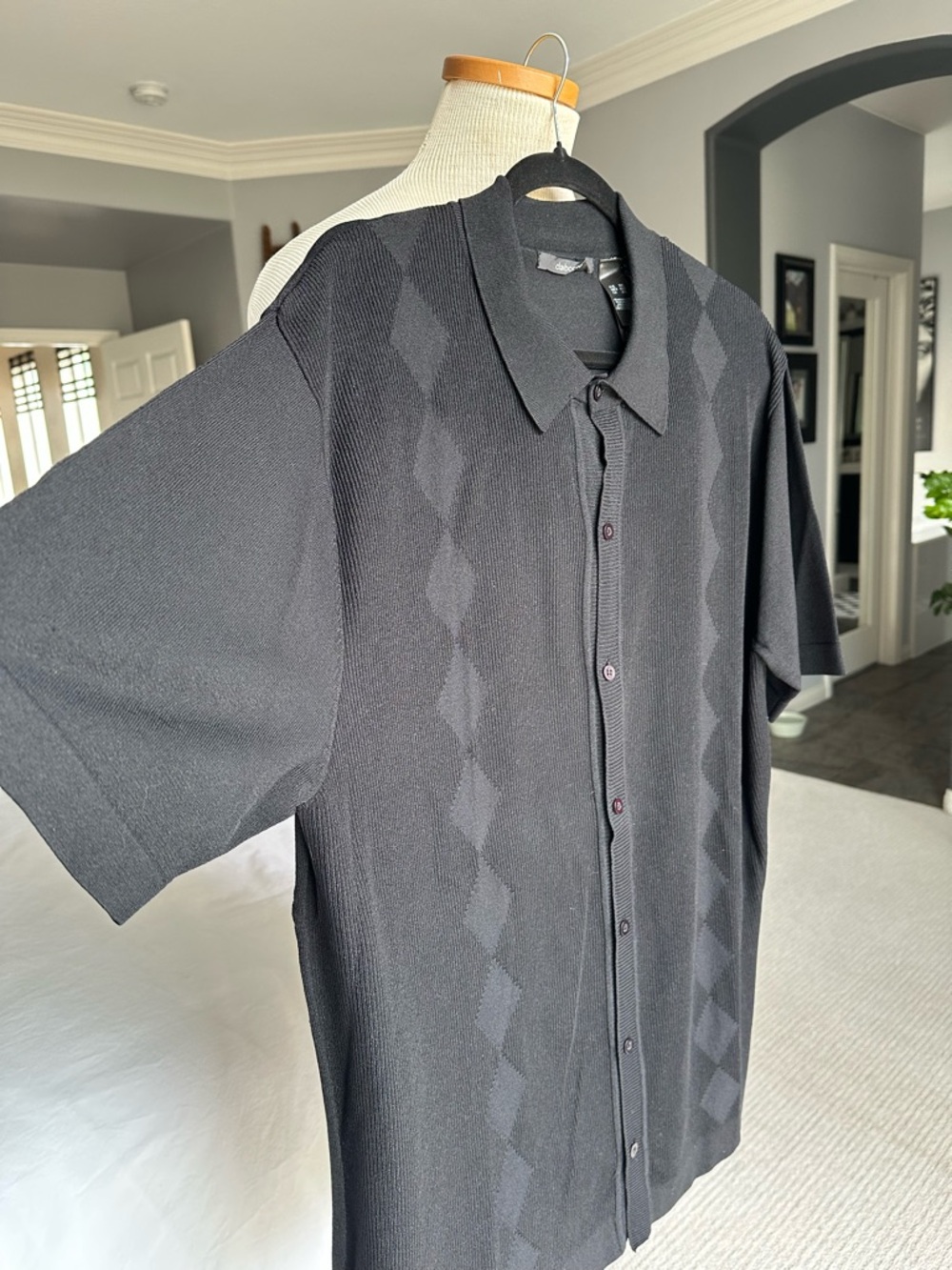 Claiborne Men's Black Knit Button-Up Shirt, size XXL